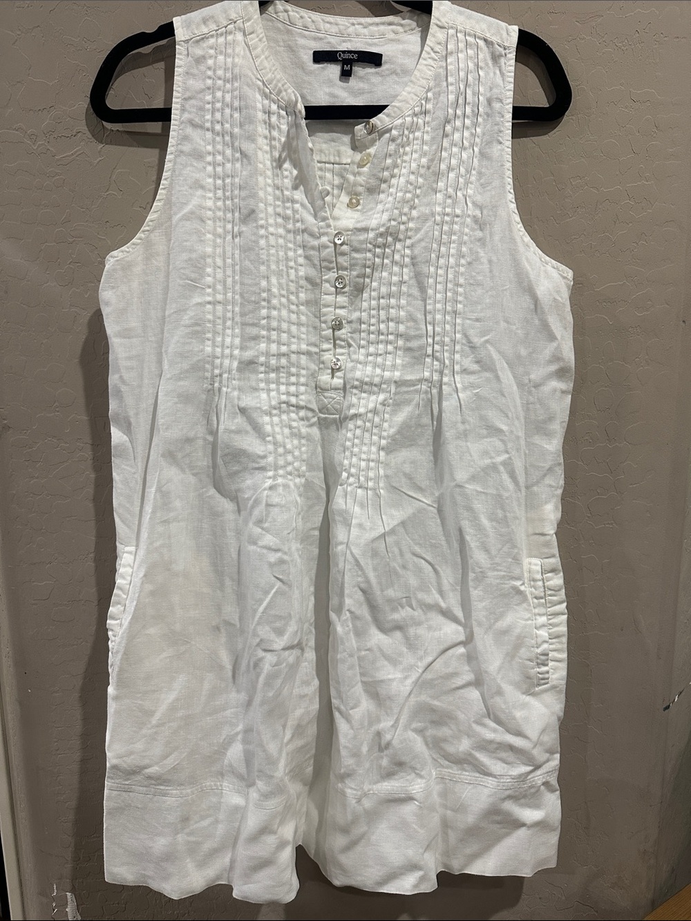 Quince White Sleeveless Pintuck Linen Romper
